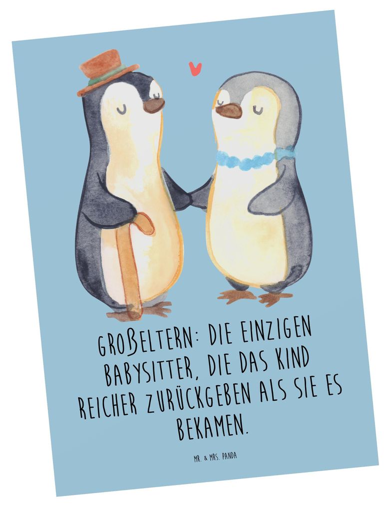 Mr. & Mrs. Panda Postkarte Großeltern Babysitter - Blau Pastell - Geschenk, Lustige Sprüche, Ansichtskarten, Großmutter, Weihnachten, Postkarten...