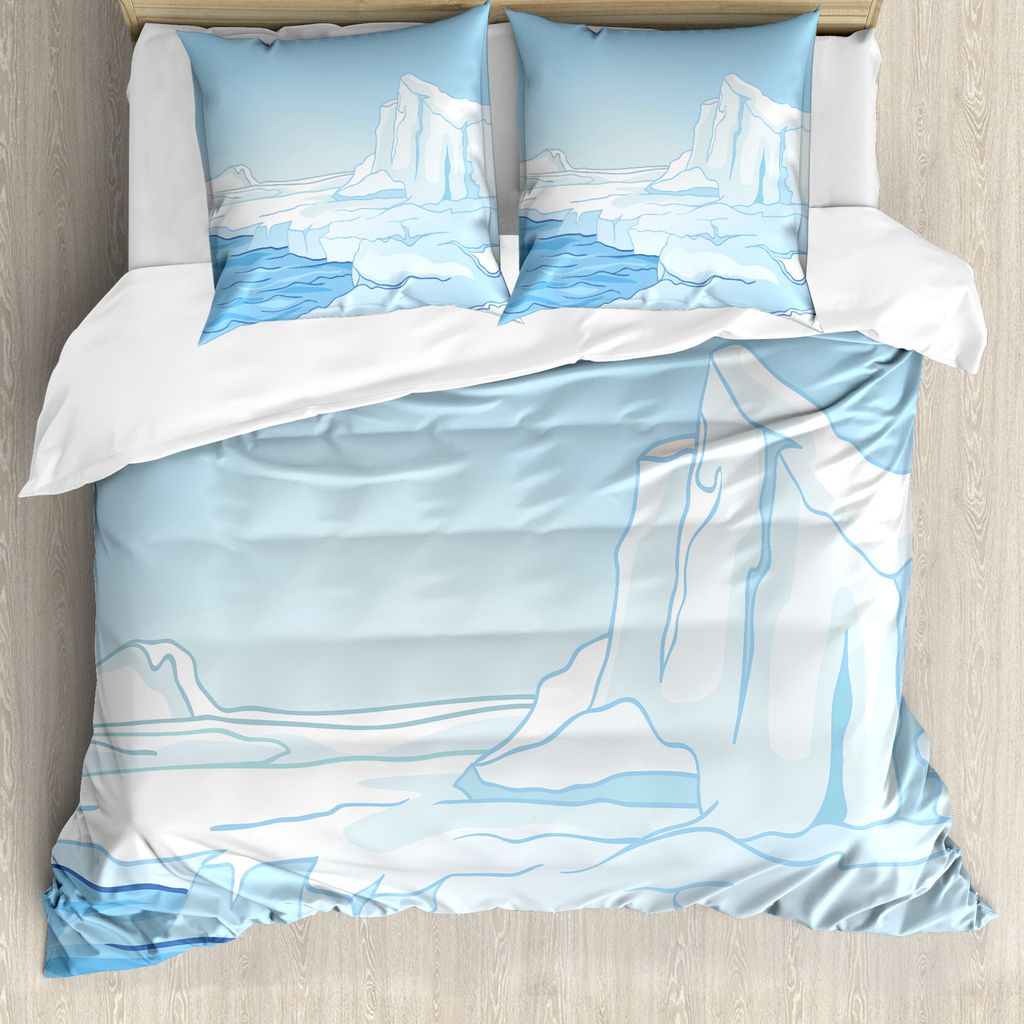 ABAKUHAUS Ice Berg Bettbezug Set für Einzelbetten, Cartoon-Stil Winter-Thema, Milbensicher Allergiker geeignet mit Kissenbezug, 200 cm x 200 cm - ...