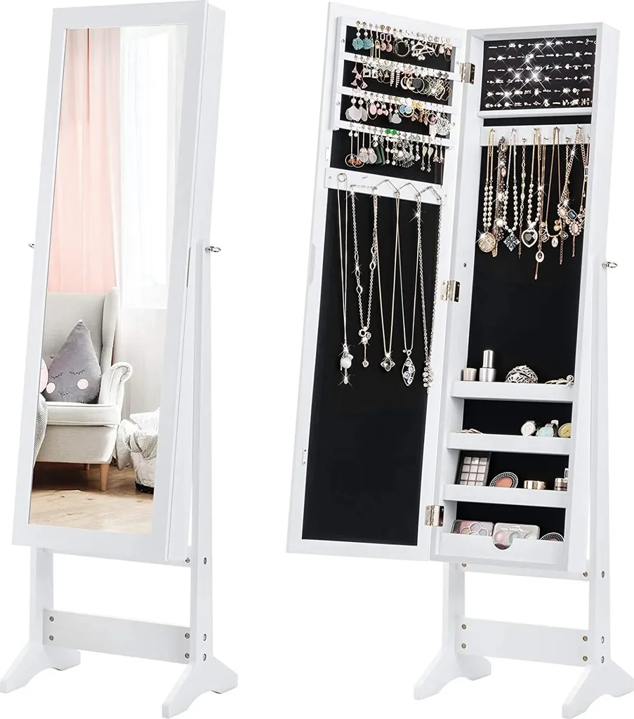Armoire à miroir pour bijoux avec rangement intérieur et pied inclinable