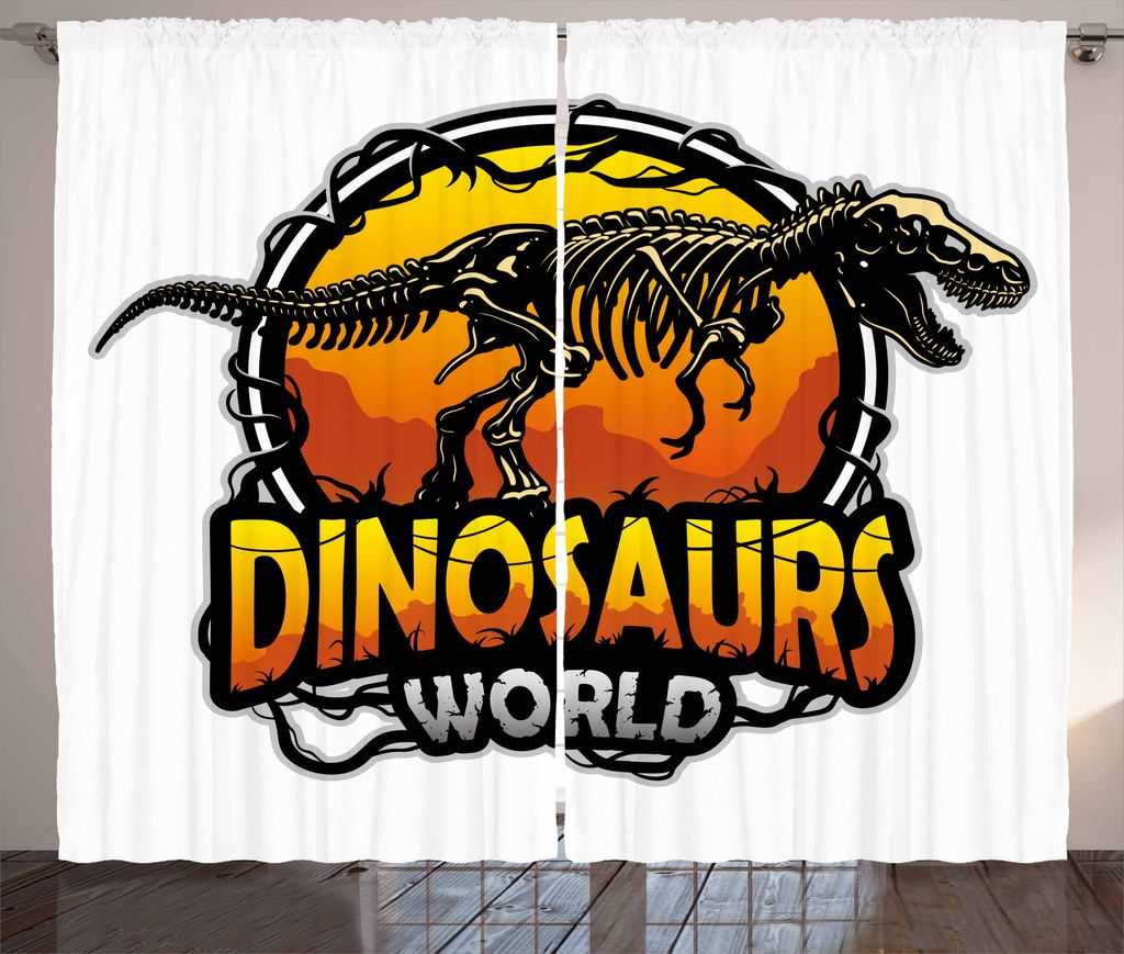 ABAKUHAUS Dinosaurier Rustikaler Vorhang, Dino World Scary Beast, Wohnzimmer Universalband Gardinen mit Schlaufen und Haken, 280 x 225 cm, Orange G...