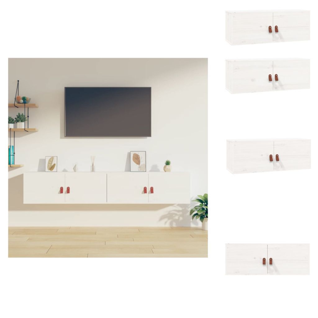 vidaXL Wandschränke 2 Stk. Weiß 80x30x30 cm Massivholz Kiefer - Wandregale