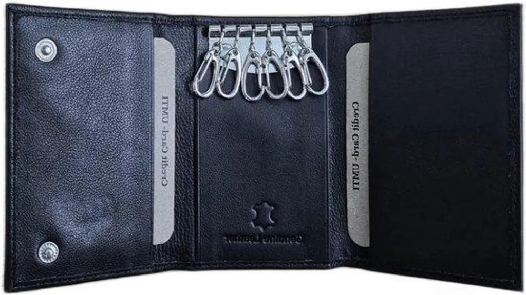 Porte-clés cuir noir 6 attaches métalliques - Finition Modèle 193A