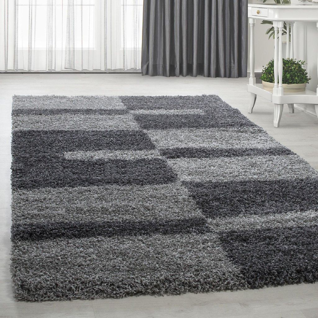 Homebyhome Hochflor Teppich Shaggy, Kariertes Design, Flauschig & Weich für Wohnzimmer Grösse 100x200 cm