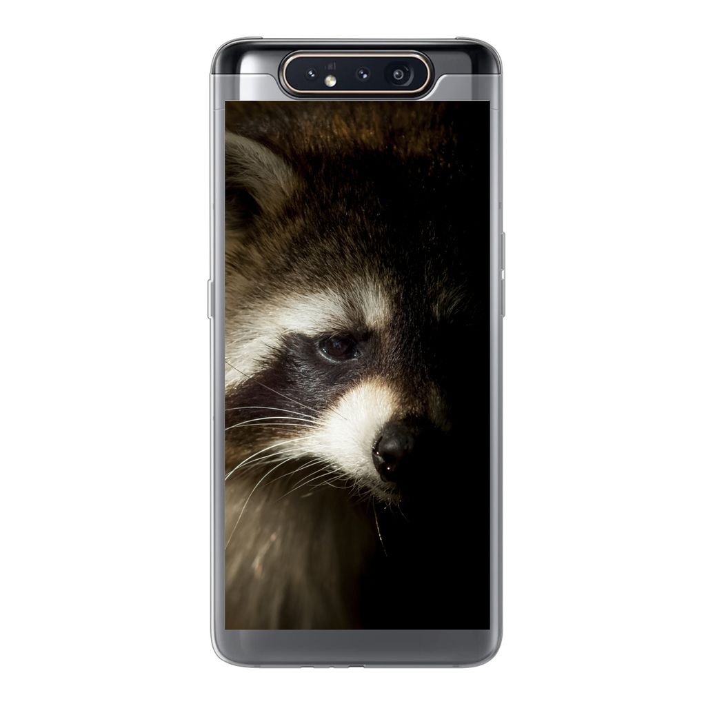 MuchoWow Handyhülle Schutzhülle Hülle für Samsung Galaxy A80 Waschbär - Wilde Tiere - Schwarz Silikon Softcase Handy Hülle - Schutzdeckel