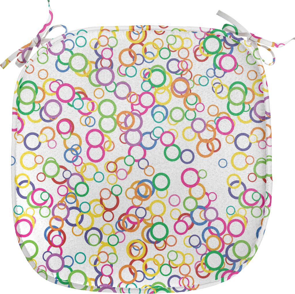 ABAKUHAUS Regenbogen Polster für Esszimmerstühle, Farbige geometrische Kreis, Dekoratives wasserfestes Kissen mit Riemen für Küchensitze, 40 cm...