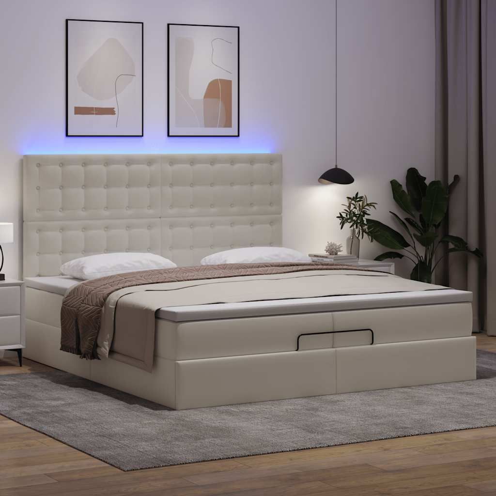 Maison Exclusive - Ottoman-Bett mit Matratzen & LEDs Weiß 200x200 cm Kunstleder