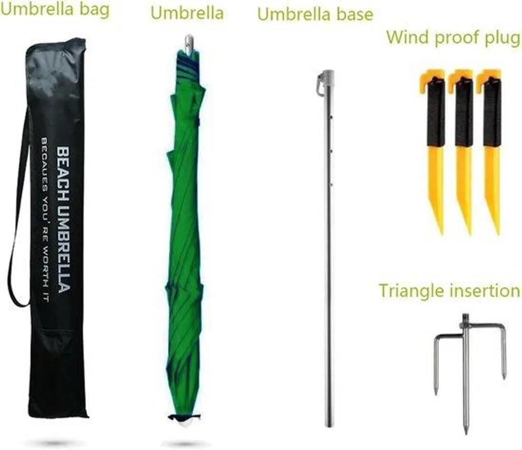 Parasol de plage transportable UV50+ idéal pour vacances et pique-nique