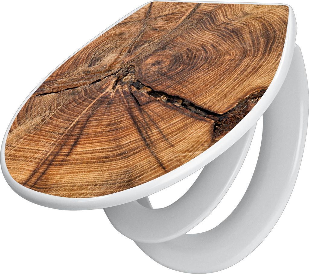 banjado Familien WC Sitz mit Absenkautomatik 37x44,5x5cm -Jahresringe - Klodeckel/Klobrille mit kindersitz aus hochwertigem Polypropylen - universe...