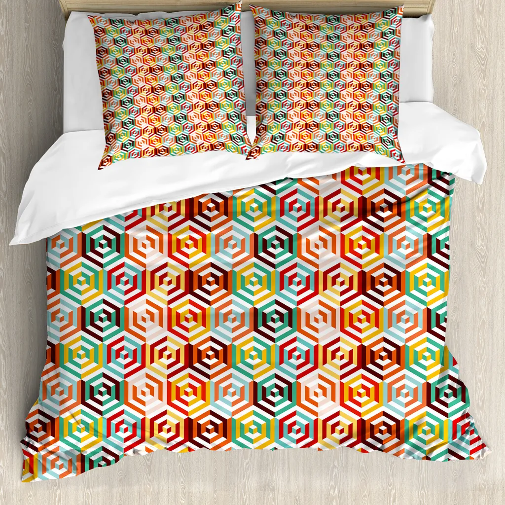 ABAKUHAUS Copripiumino Geometrico Esagonale Arancione Senape 200x200