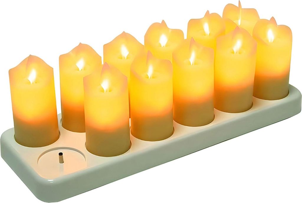 Flackernde flammenlose Kerzen Packung mit 12 wiederaufladbaren realistischen LED-Kerzen mit 4-Tasten-Fernbedienung Elektrische Kunststoff-Kerzen in...