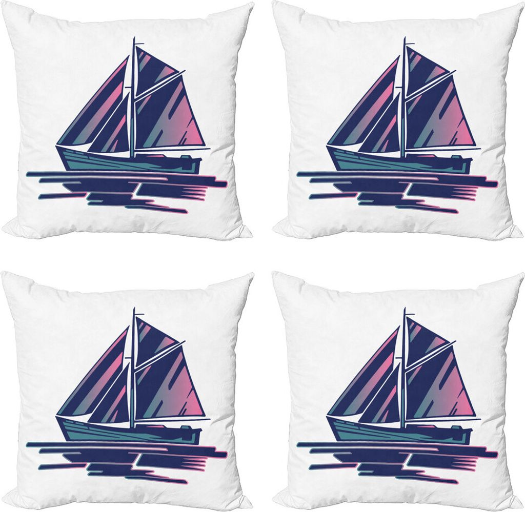 ABAKUHAUS Segelboot Kissenbezug Set (4 Stück), Seesterne Maritime Blick, Moderner Doppelseitiger Digitaldruck, 45 cm x 45 cm, Sky Blue Weiß und M...