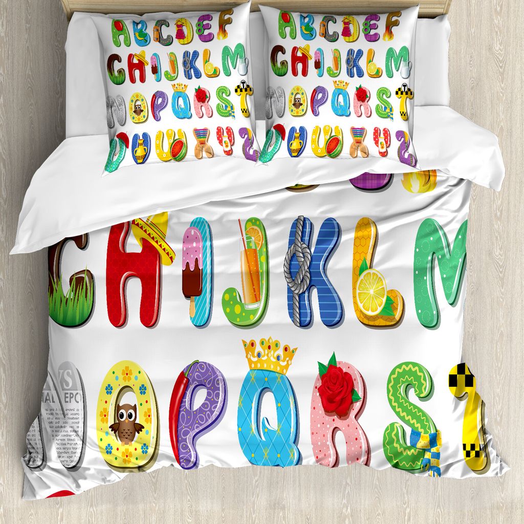 ABAKUHAUS Alphabet Bettbezug Set für Einzelbetten, Glückliche Educational Letters, Milbensicher Allergiker geeignet mit Kissenbezug, 155 cm x 220...