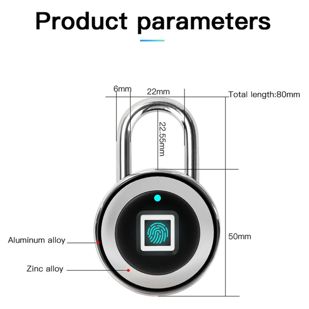 Cadenas à empreinte digitale Smart Keyless One Touch Noir pour Bagage