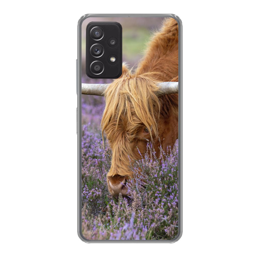 MuchoWow Handyhülle Schutzhülle Hülle für Samsung galaxy a73 Schottischer Highlander - Tiere - Heide Silikon Softcase Handy Hülle - Handyhülle