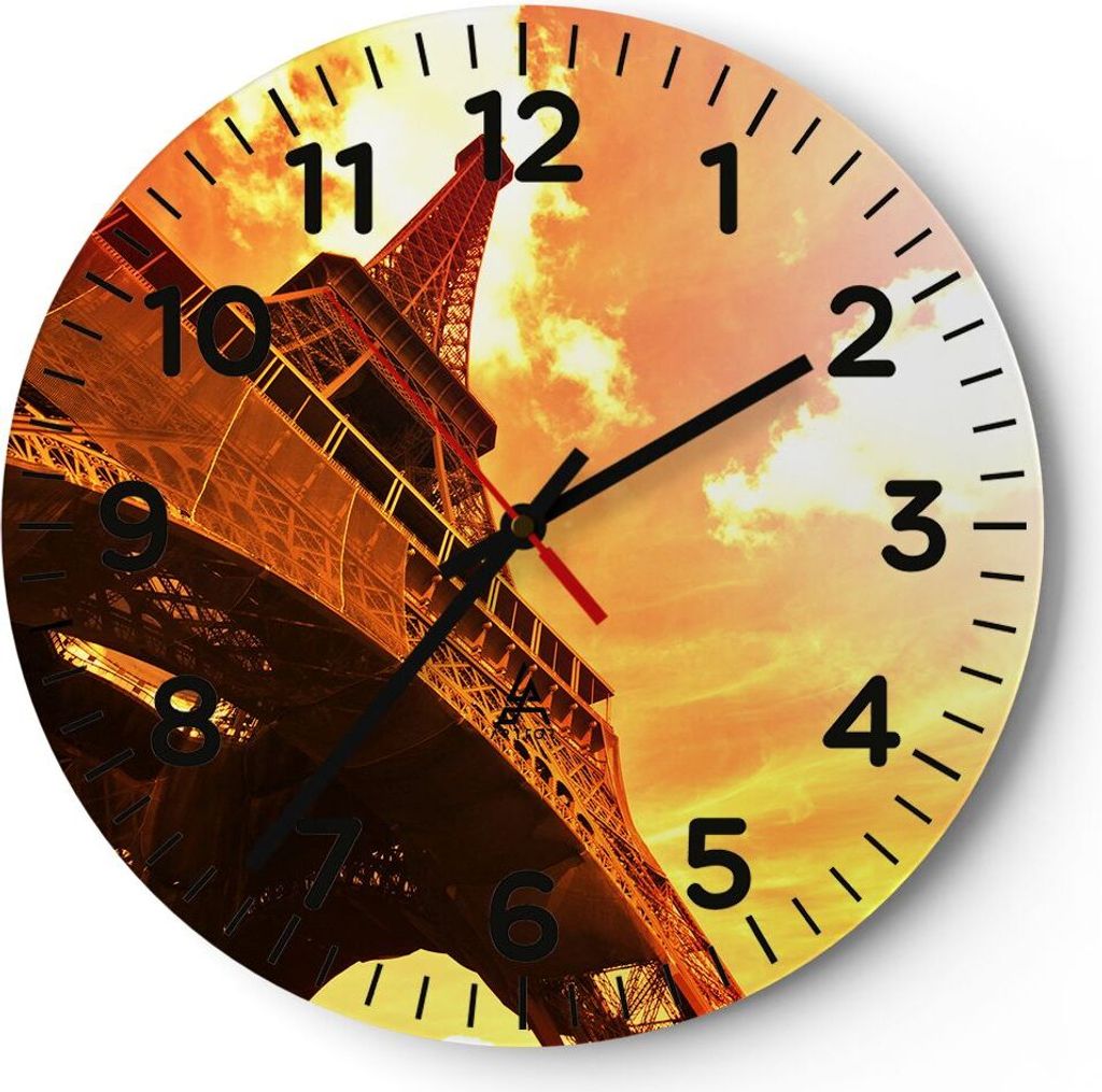 Wanduhr - Rund - Glasuhr - Eiffelturm Paris Stadt Bau - 40x40cm - Schleichendes Uhrwerk - Lautlos - zum Aufhängen bereit - Dekoration Modern - Wan...