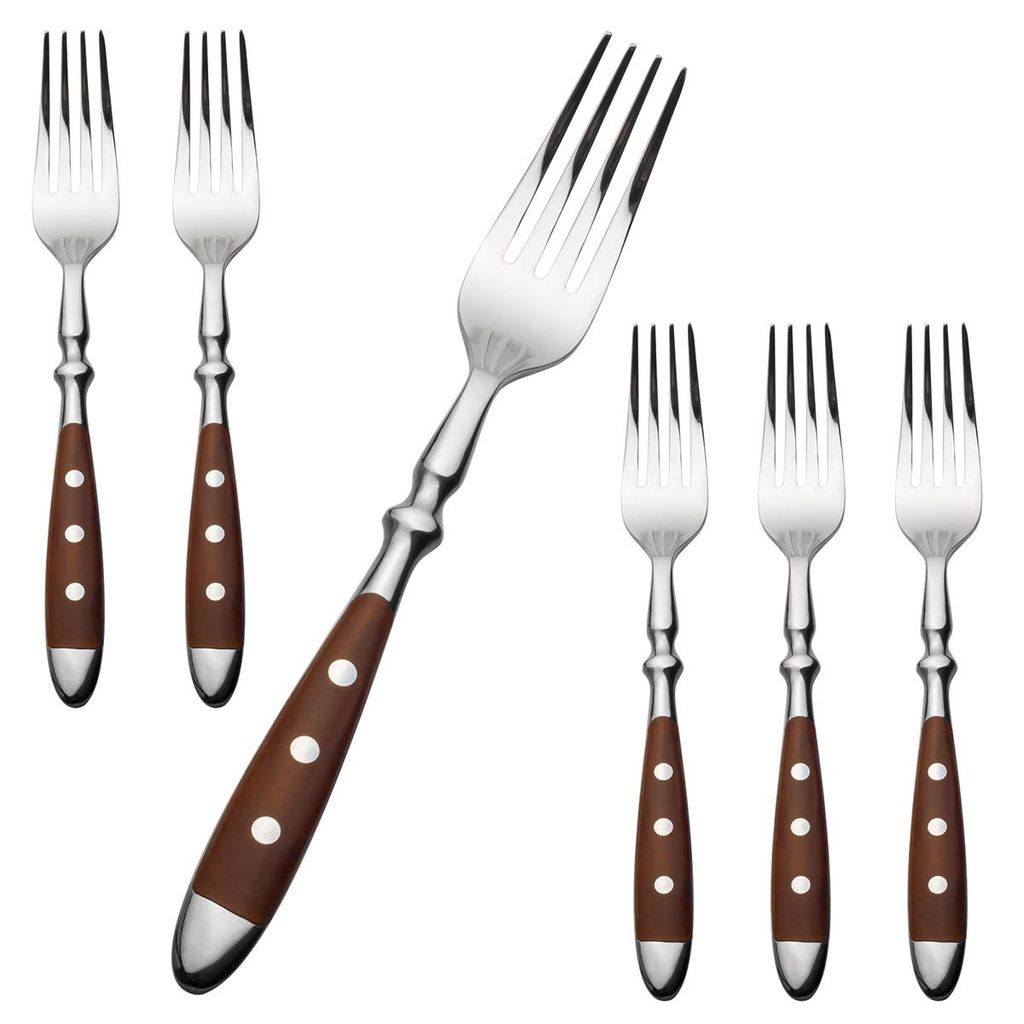 Tafelgabeln 6 Stück, Edelstahl Modernes Braunen Griffen Set, Gabeln & Löffel Besteck, ideal für Haus,Restaurant,Fest,Outdoor Brautpaar, Serie Be...