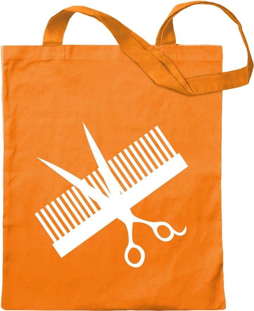 Kiwistar - Baumwolltasche - mandarin - Kamm & Schere - Tragetasche Stoffbeutel Umhängetasche Langer Henkel