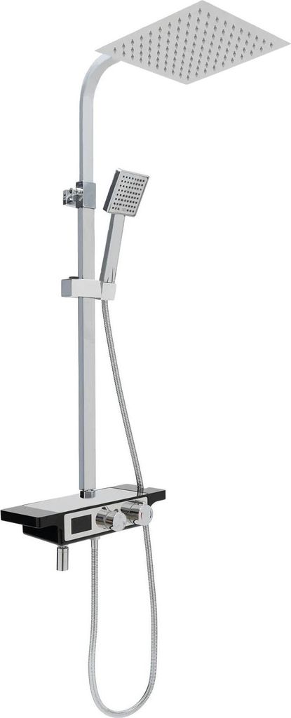 Duschsystem - Wandmontage Set - Quadratische Kopfbrause - Handbrause - Messing - Höhenverstellbar 74,5–115 cm - Hell-Silber