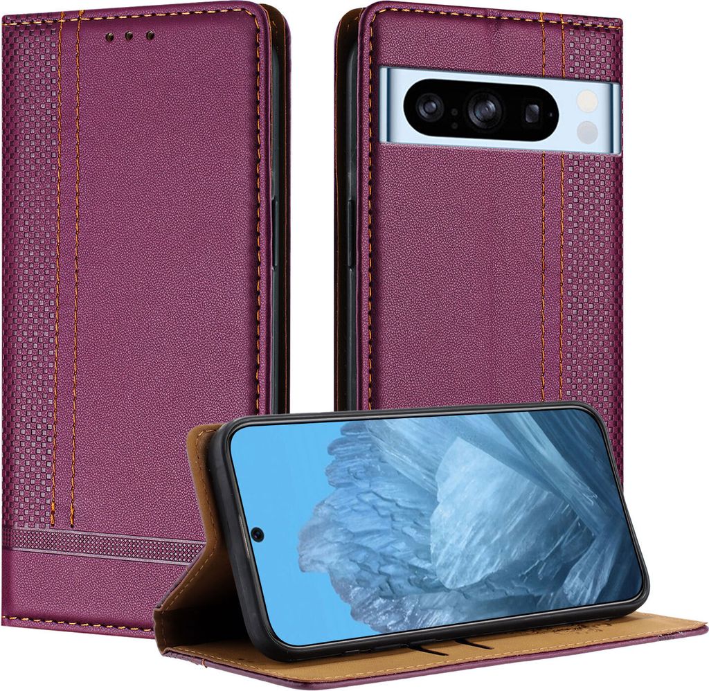 Handyhülle für Google Pixel 8 Pro Leder Flip Klappbare Schutzhülle mit Standfunktion Lila