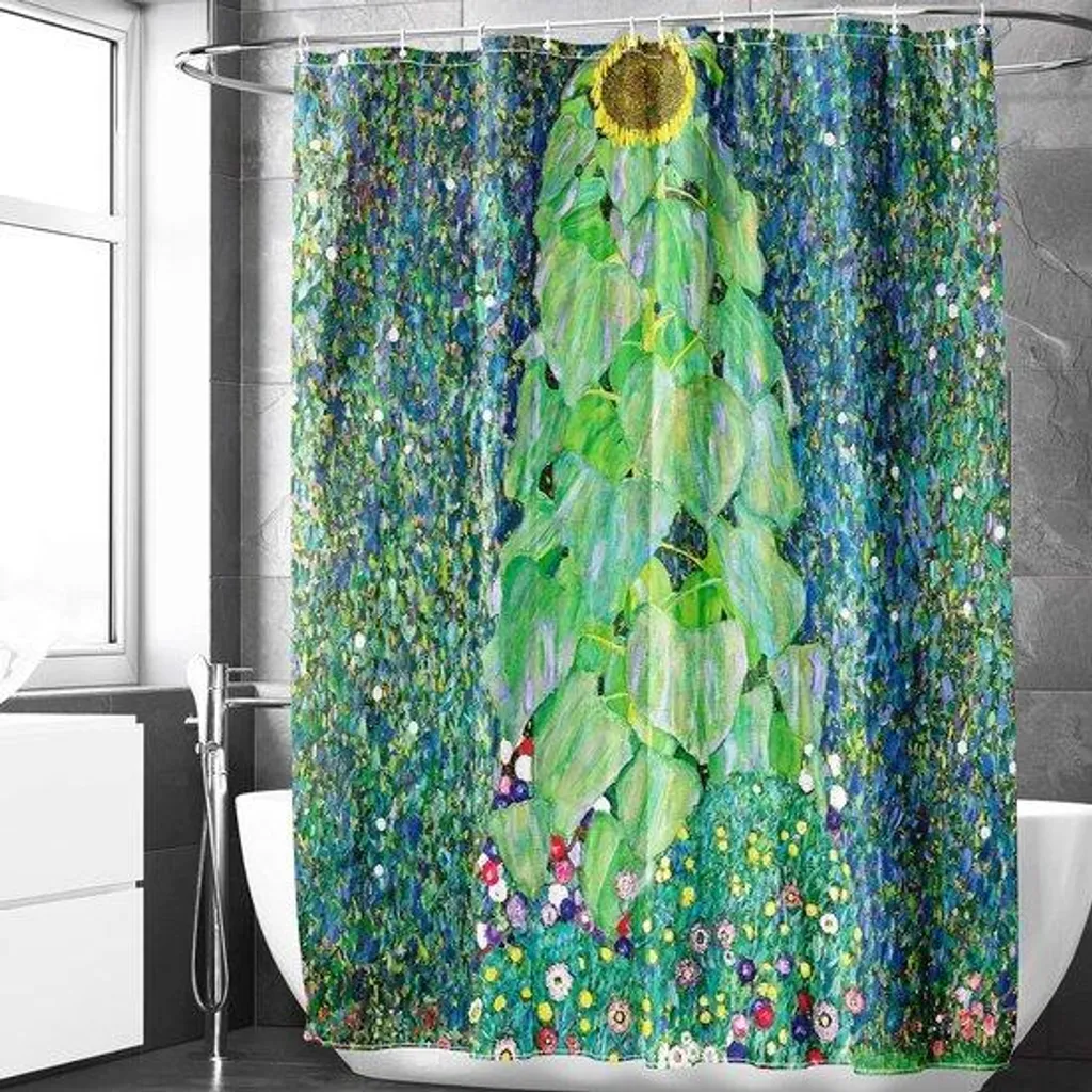 Grand rideau de douche lavable 180x180 cm décor tournesol pour baignoire