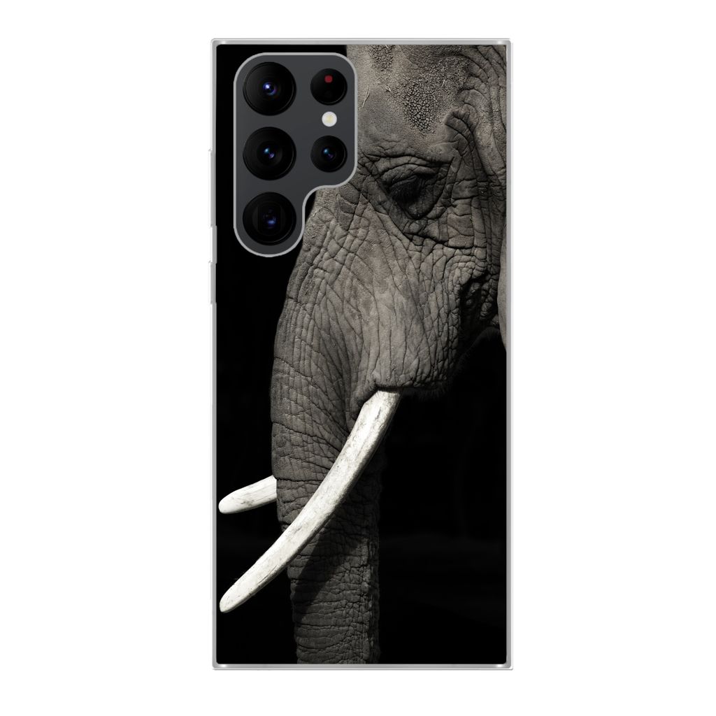 MuchoWow Handyhülle Schutzhülle Hülle für Samsung Galaxy S22 Ultra Elefant - Tier - Stoßzahn Silikon Softcase Handy Hülle - Abbildung