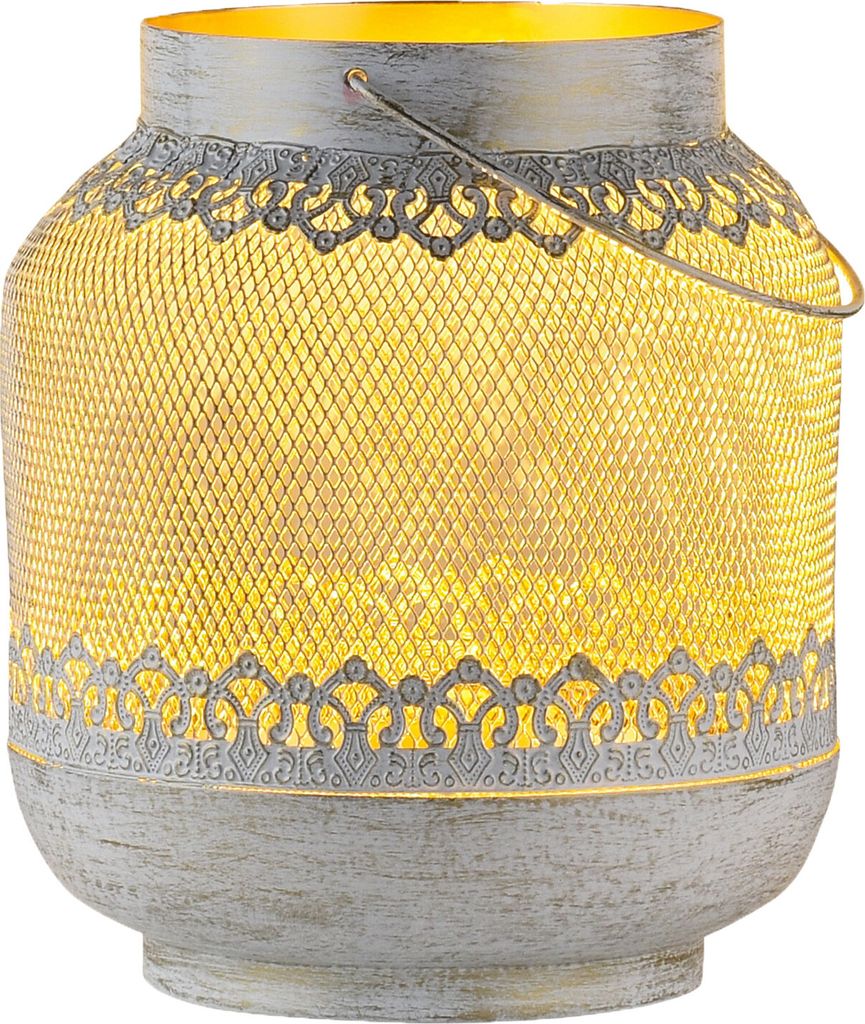 Marrakesch Boho Deko Windlicht Laterne 23cm antik aus Metall in weiß | Teelichthalter als Tischdeko Wohnzimmer Deko | Kerzenhalter Windlichter Edn...