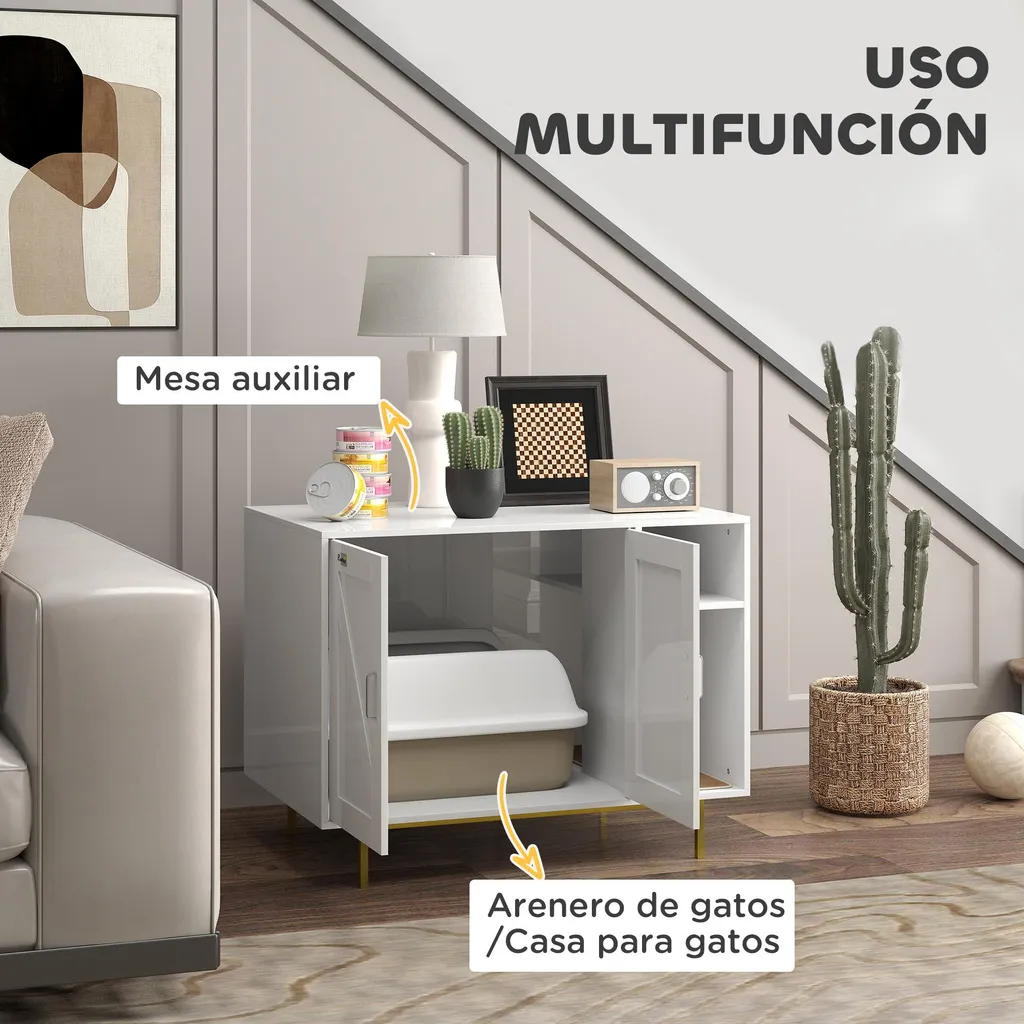 Meuble pour litière de chat blanc, solution gain de place 80 cm