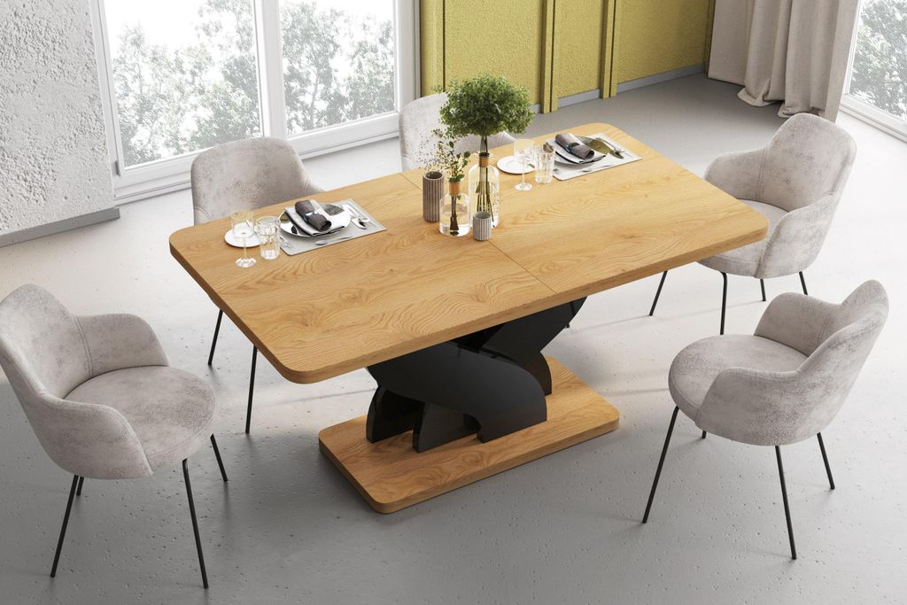 Design Esstisch Bellora ausziehbar 160 bis 256 cm Esszimmer Tisch abgerundete Ecken