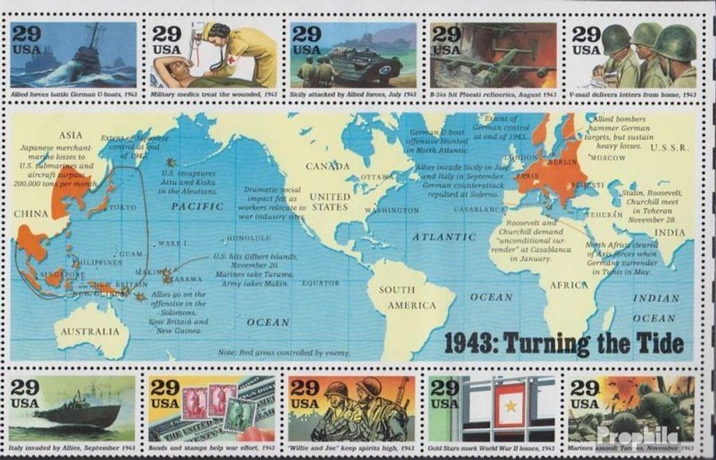 Briefmarken USA 1993 Mi Block32 (kompl.Ausg.) postfrisch Zweiter Weltkrieg