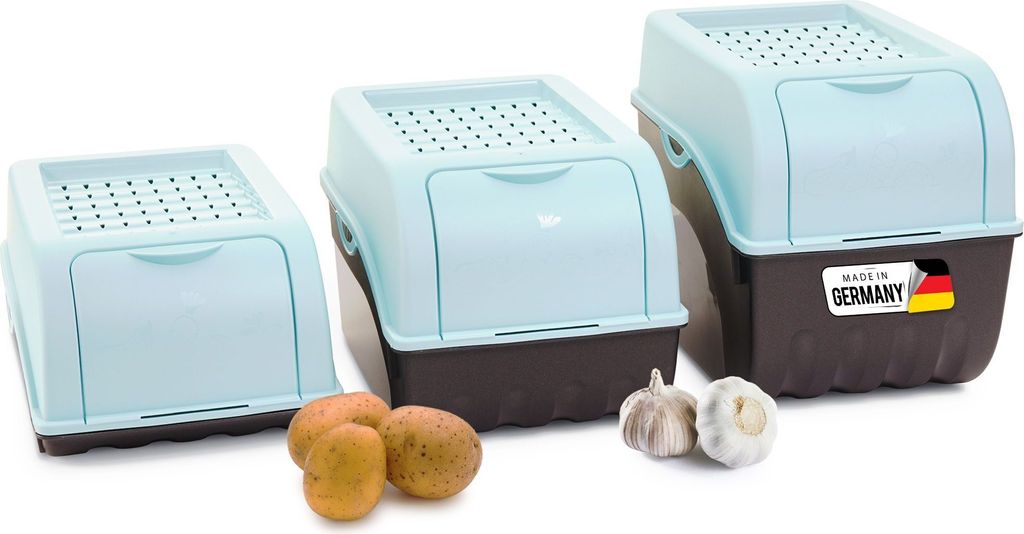 Novaliv Gemüsebox Set TÜRKIS light Kartoffel Aufbewahrungsbox Vorratsdoseset Zwiebeltopf Knoblauchbox Obsttopf