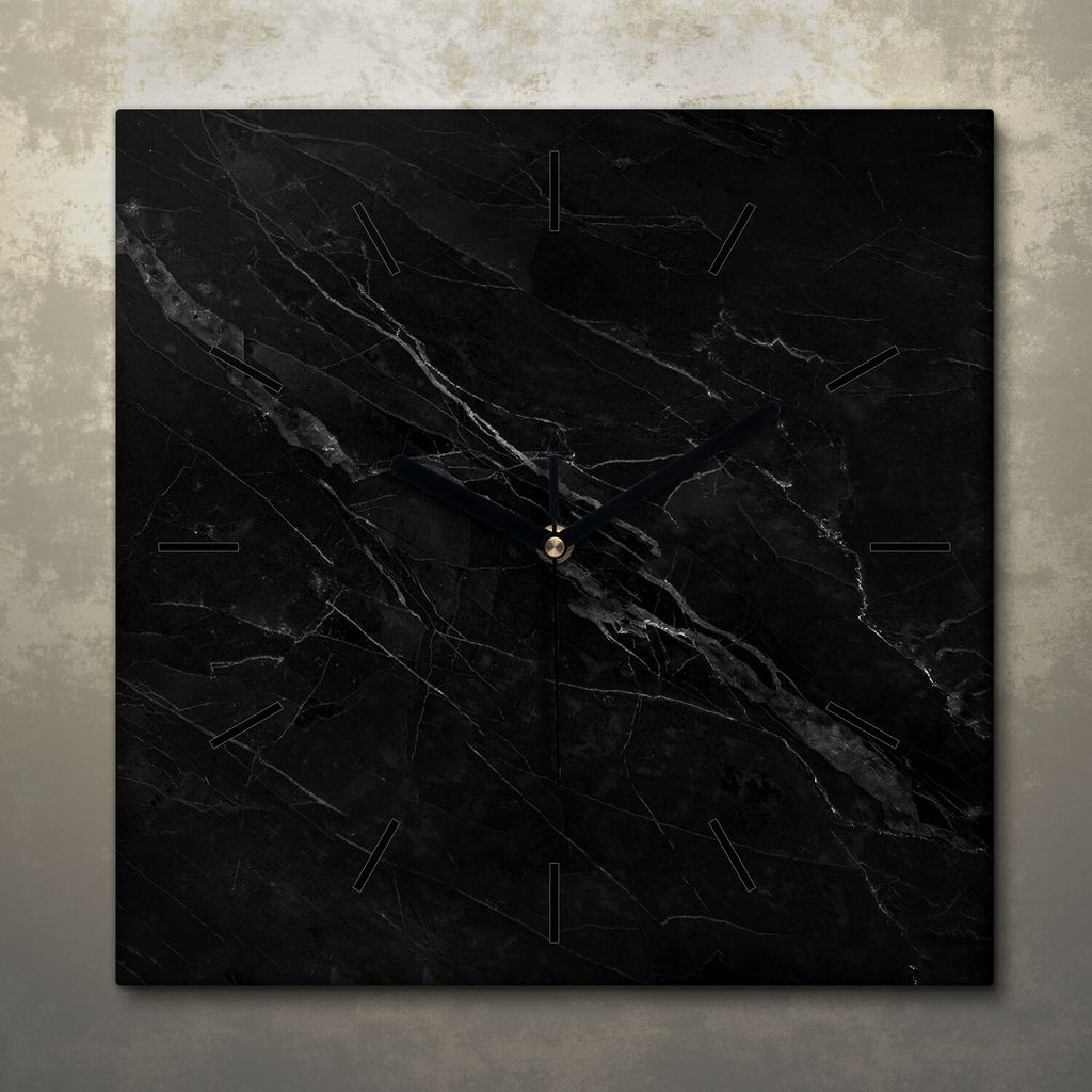 Wohnzimmer Leinwand Uhr Geräuschlos Küche 30x30 Schwarzer, Marmor, Textur, schwarze Zeiger