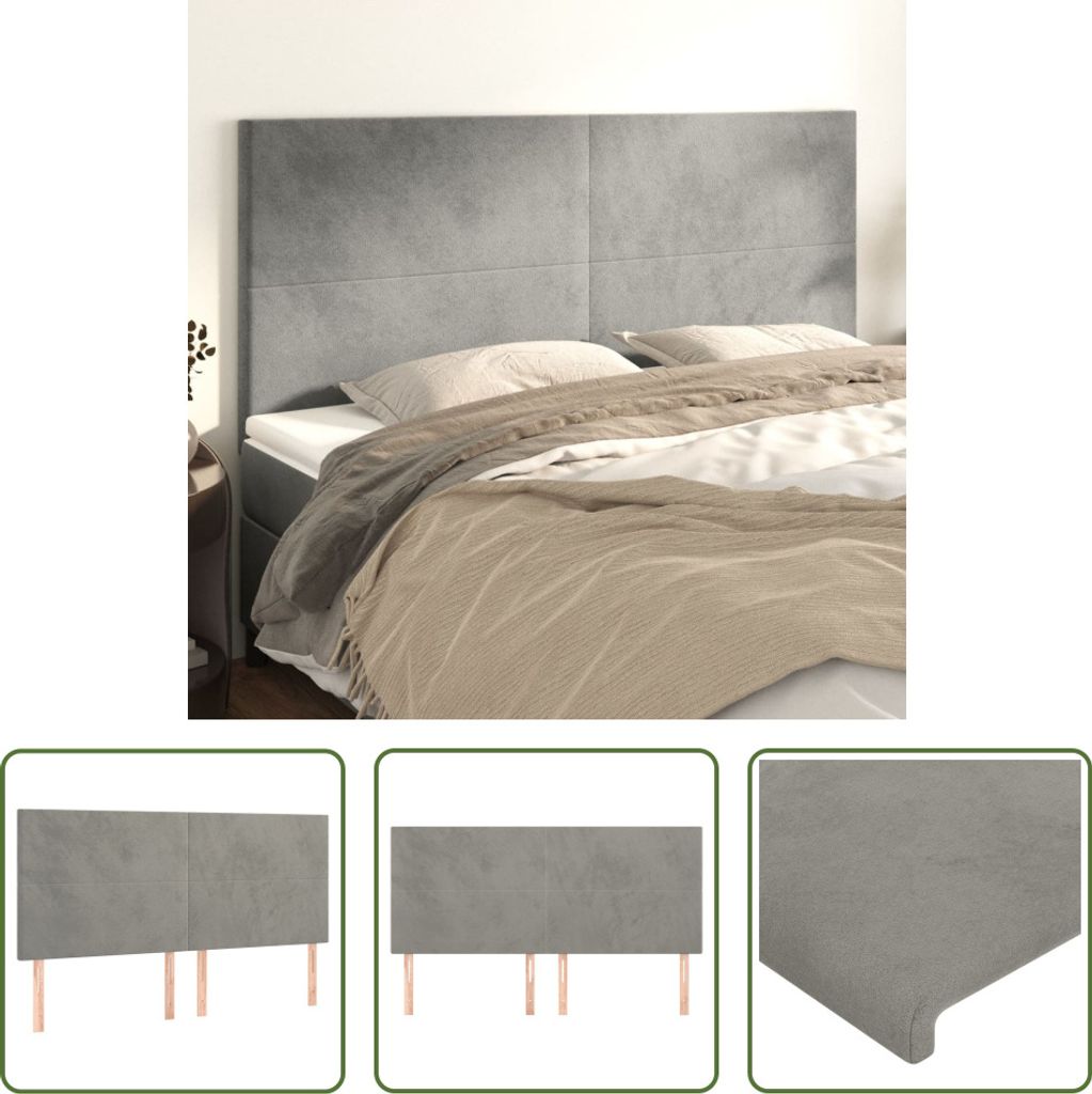 The Living Store Kopfteile 4 Stk. Hellgrau 100x5x78/88 cm Samt