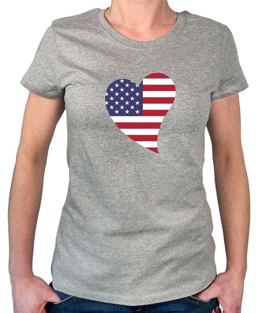 Huuraa Damen T-Shirt USA Flagge Herz XL Sport Grey Bio Baumwolle Fairtrade Damenshirt Geschenkidee
