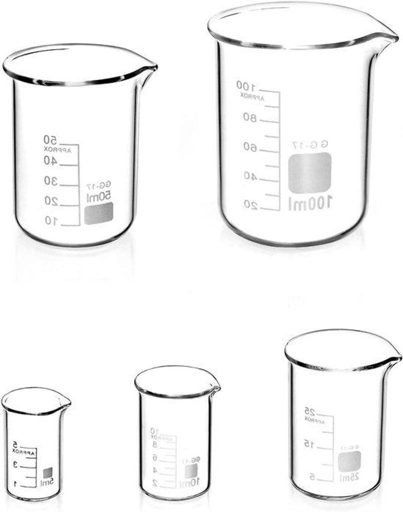 Gradmessbecher Glasbecher Set - 5st - 5ml 10ml 25ml 50ml 100ml - Laborchemie