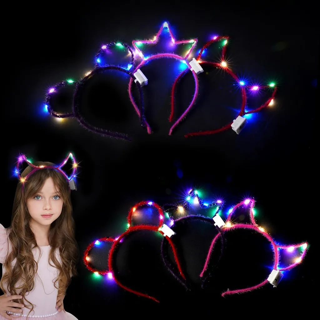 Lot de 6 Serre-têtes Chat LED Clignotants - Accessoires de Fête Enfants
