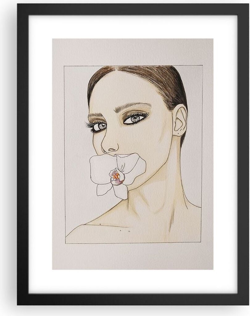 Gerahmtes Poster - Schwarzer Rahmen - Frau Stille Blume - 30x40 cm - Wand Bild - Wanddeko - Wandbilder - Kunstposter - Wandposter - Bilderrahmen - ...