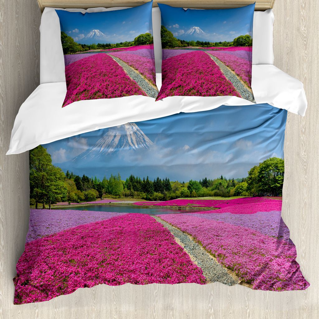 ABAKUHAUS Berg Bettbezug Set für Einzelbetten, blühend Shibazakura, Milbensicher Allergiker geeignet mit Kissenbezug, 155 cm x 220 cm - 80 x 80 c...