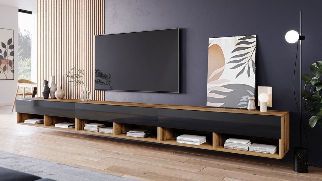 Televizní stolek 300 cm s LED osvětlením WILLA A - dub Obrázek produktu 
