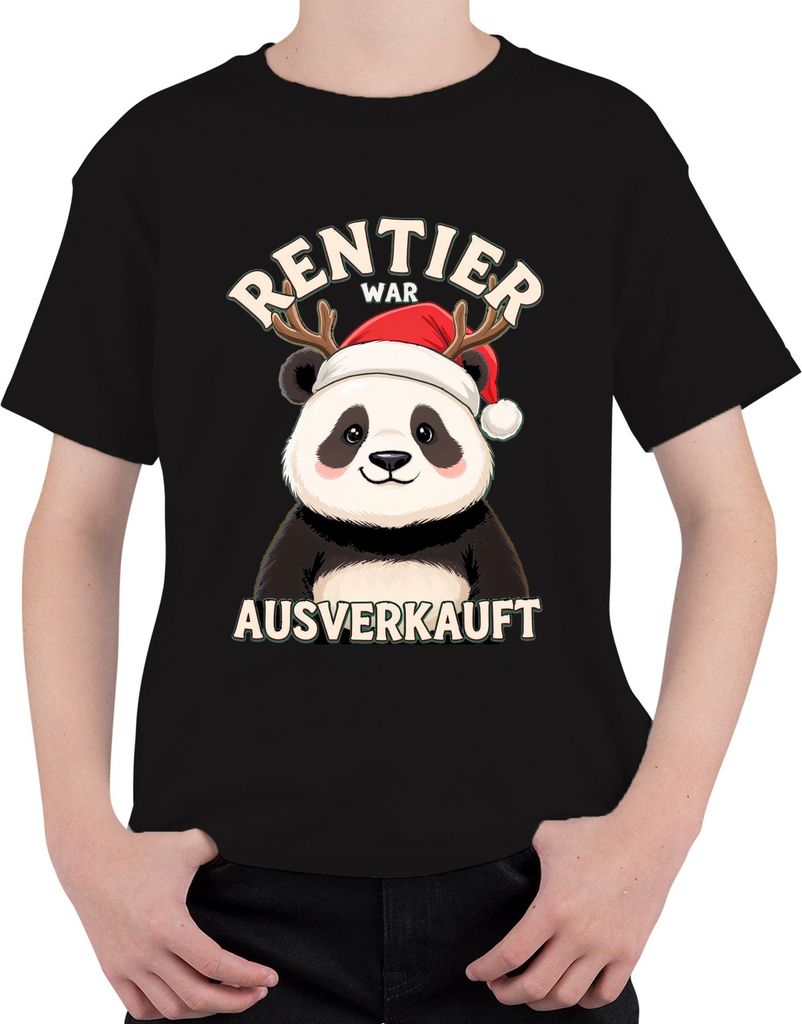 RENTIER WAR T Panda Weihnachten lustig Geschenk Uni Kinder T-Shirt, Schwarz, 128