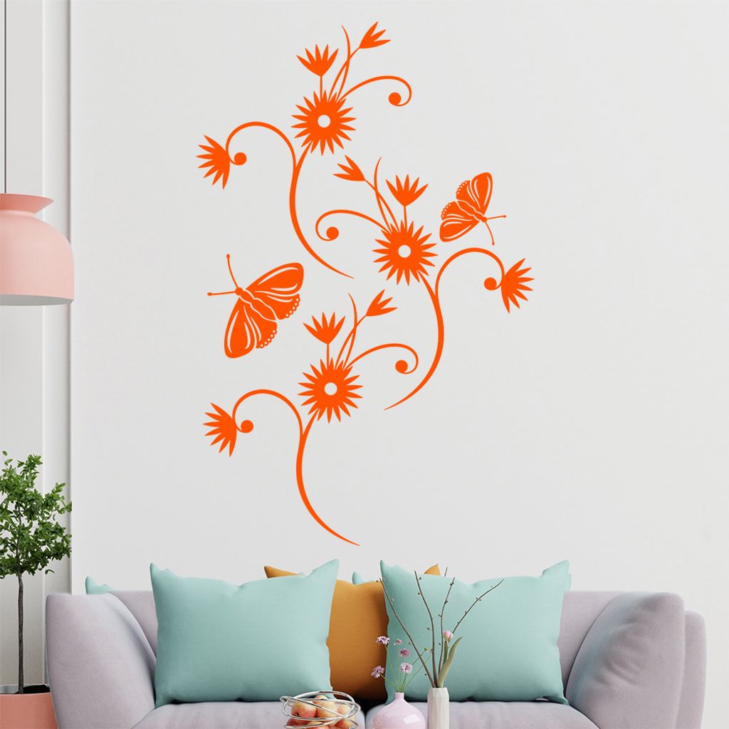 Falter Schmetterling Blüte Wandtattoo in 6 Größen - Wandaufkleber Wall Sticker - Dekoration, Küche, Wohnzimmer, Schlafzimmer, Badezimmer