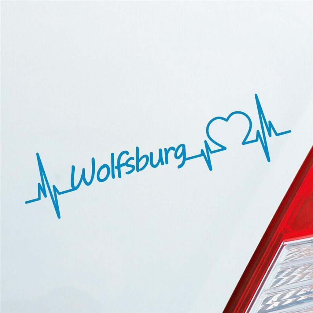 Auto Aufkleber Wolfsburg Herz Herzschlag 19x5 cm Hellblau Sticker Heckscheibenaufkleber