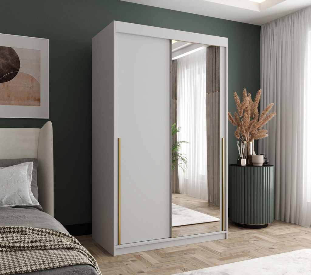 Home Collective Schwebetürenschrank mit Spiegel Kleiderschrank Garderobe 2-türig mit Einlegeböden und zwei Kleiderstangen wählbare Handgriffe M...