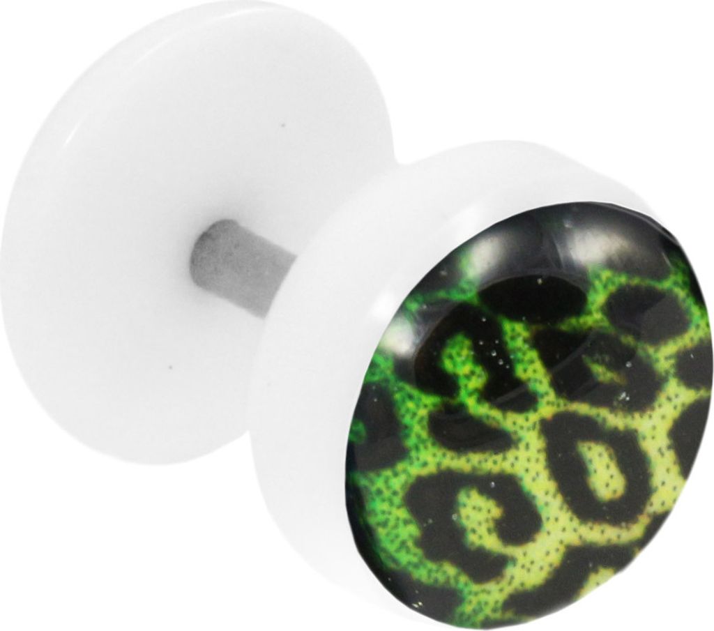 Fake Plug Ohrstecker mit Motiv Leopard grün