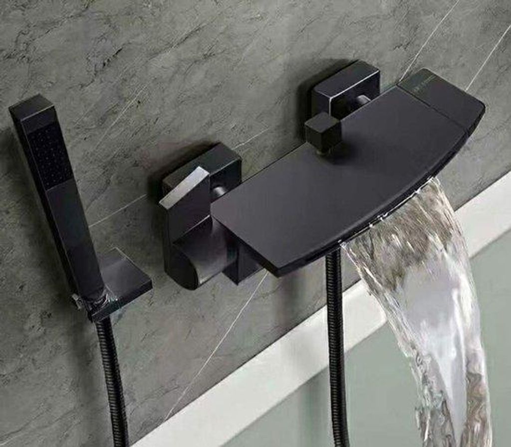 Unyqoos® Moderne schwarze Badewannenarmatur mit Handbrause, Produktbild 