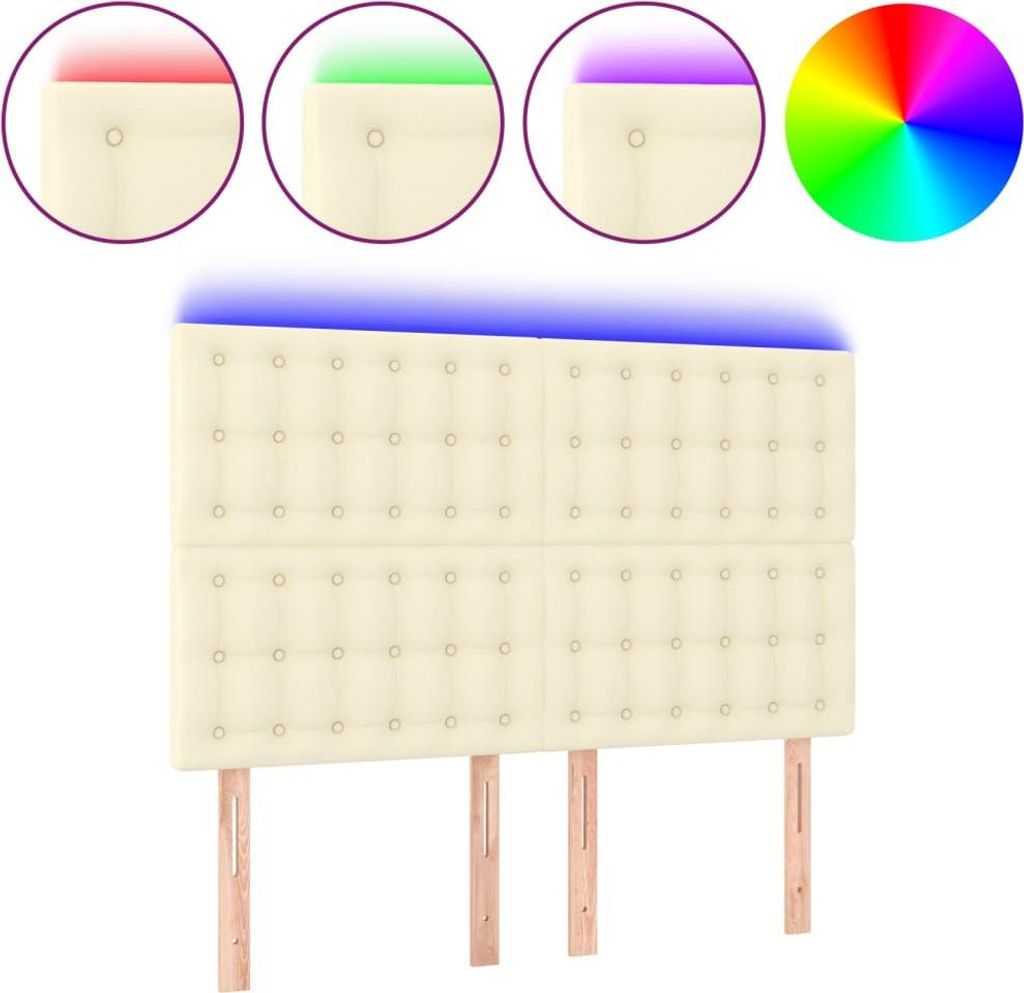 vidaXL LED Kopfteil Creme 144x5x118/128 cm Kunstleder
