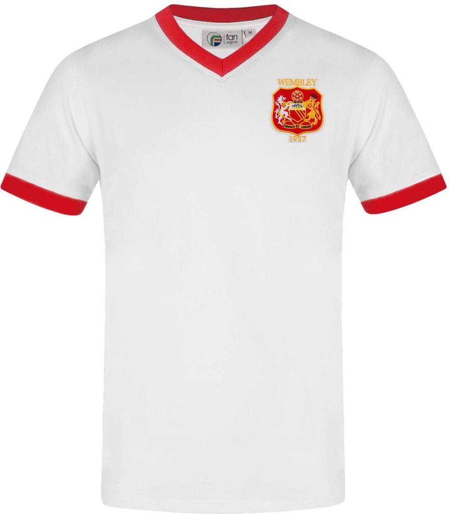 Fan Originals - "United Wembley 1957" T-Shirt für Herren, V-Ausschnitt GF1280 (XL) (Weiß)