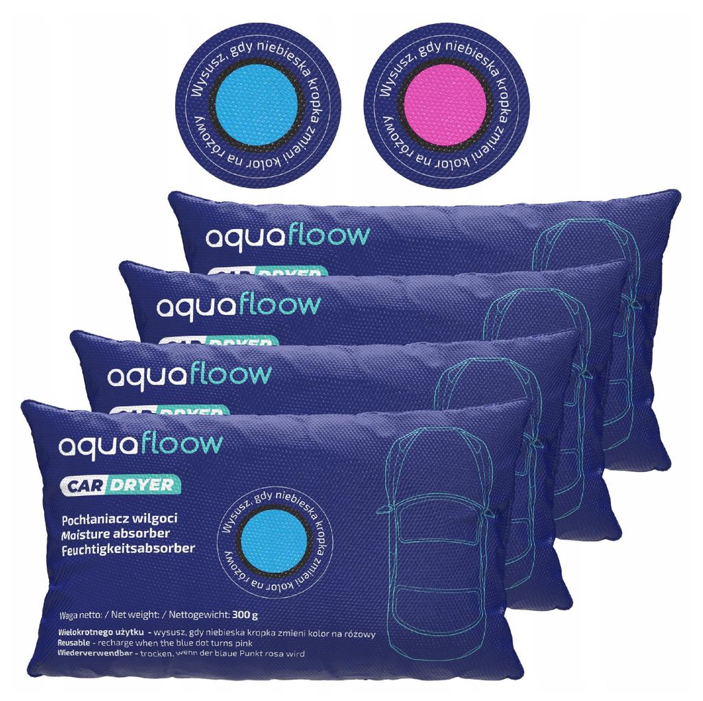 A set of blue car dryer moisture absorbers with indicator dots.