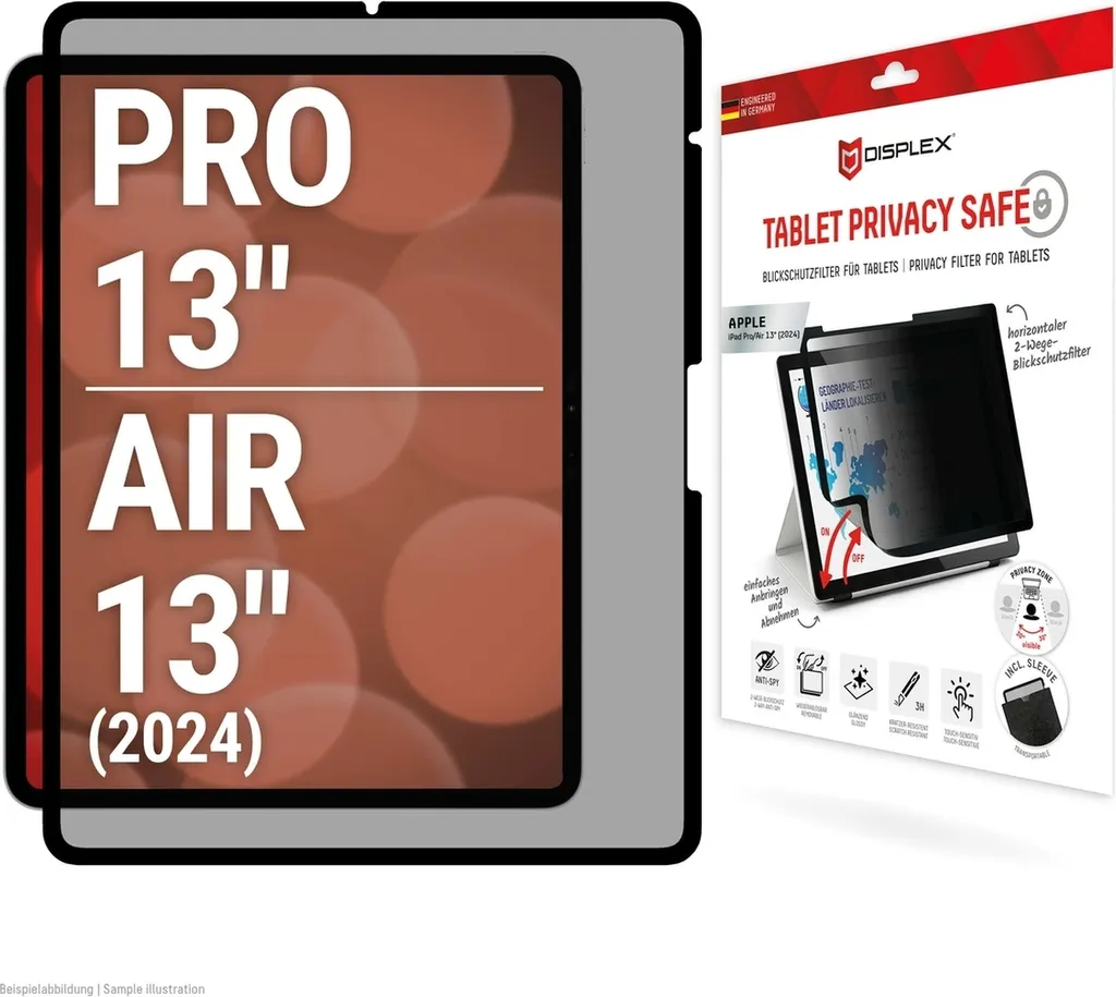 Protège-écran anti-espion Displex Tablet Privacy Safe sans bulle