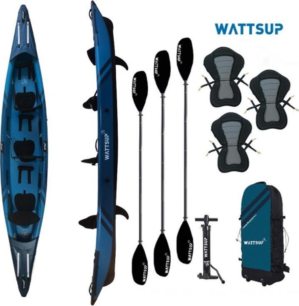 WattSUP TORPEDO 3 Personen Kajak SET aufblasbar DropStich Kanu Boot Kayak Paddel