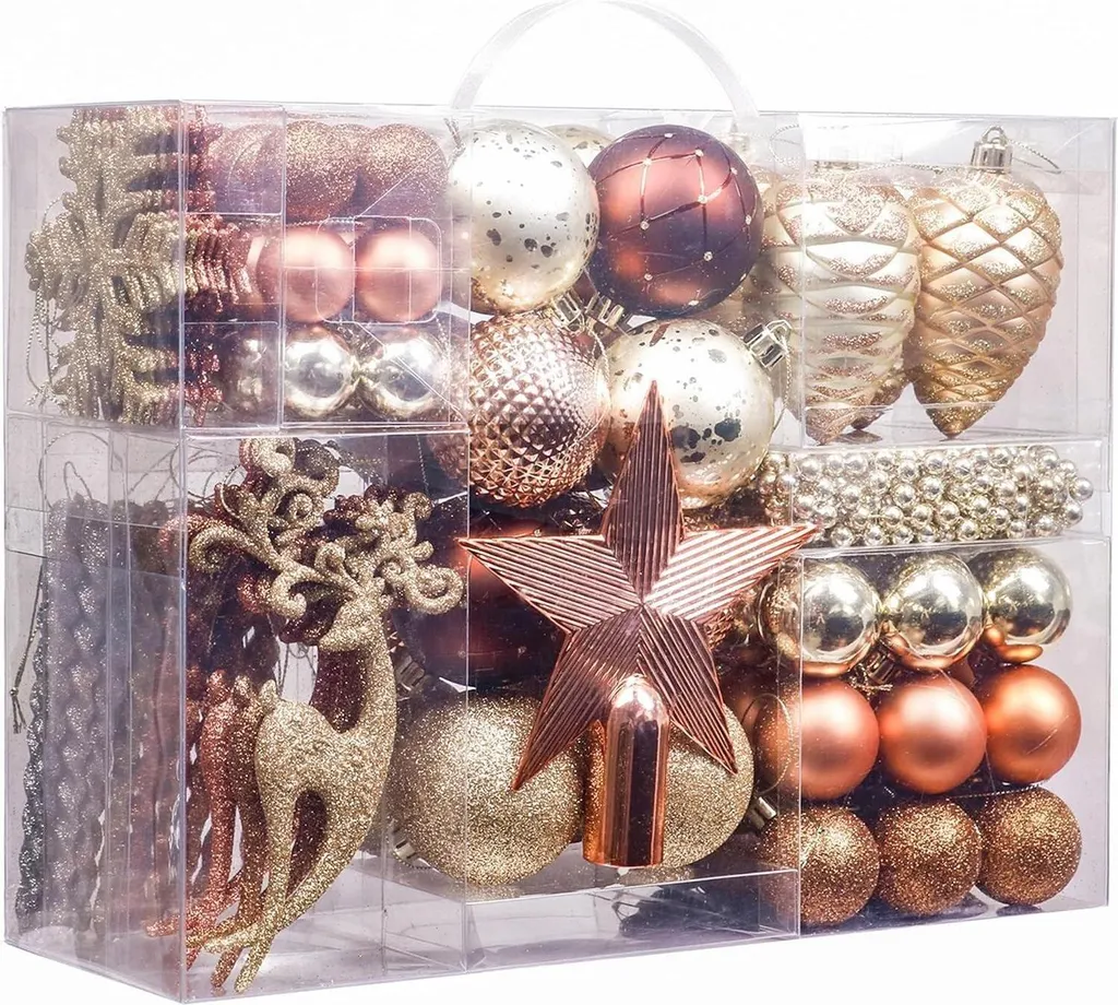 Assortiment de 100 Décorations de Sapin de Noël Cuivré et Doré de Luxe